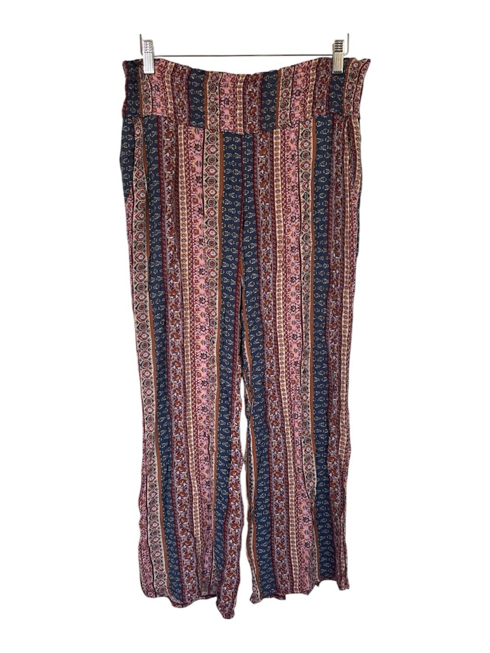 Bohemian Striped Wide-Leg Pants in Pink & Navy